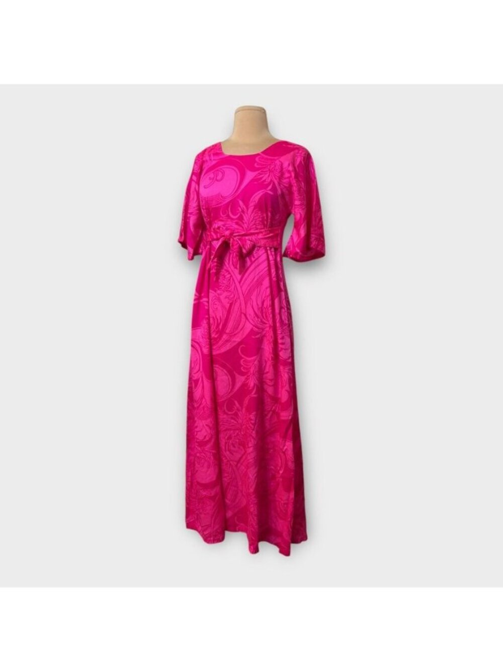 Vintage Two Potato 70s Maxi Dress XS Pink Floral Tie Retro Boho Laguna Beach